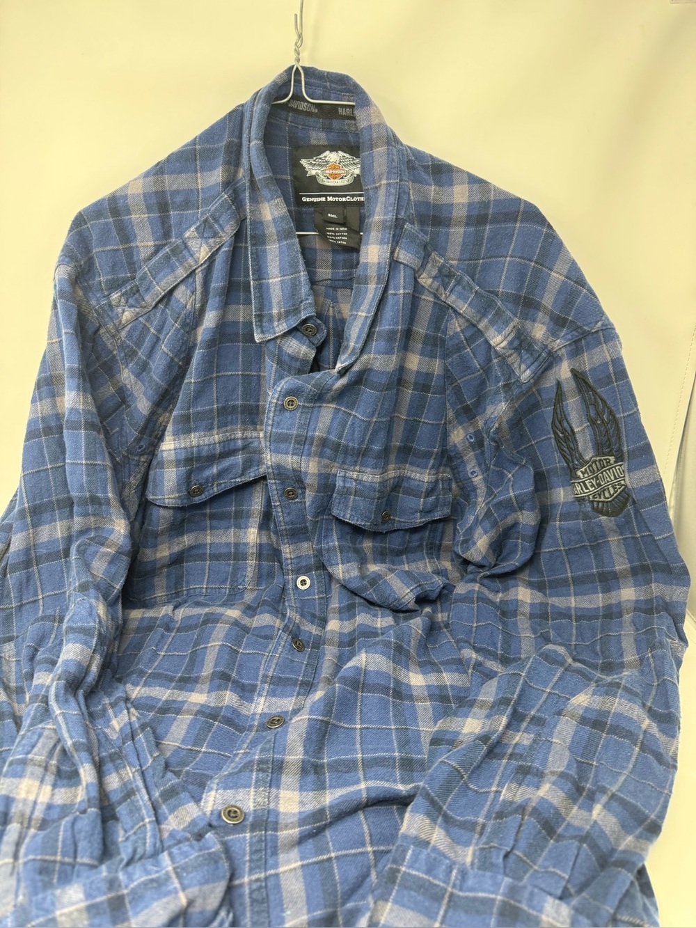 Harley-Davidson Blue and GrayPlaid ButtonUp Shirt cotton3XL long sleeve preowned